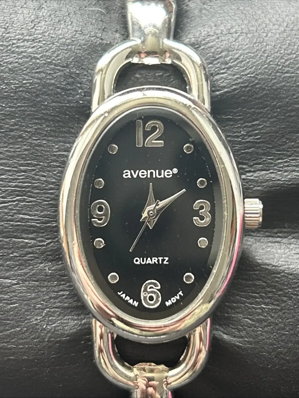 Avenue Black Dial Silver Tone Women’s Cuff Watch